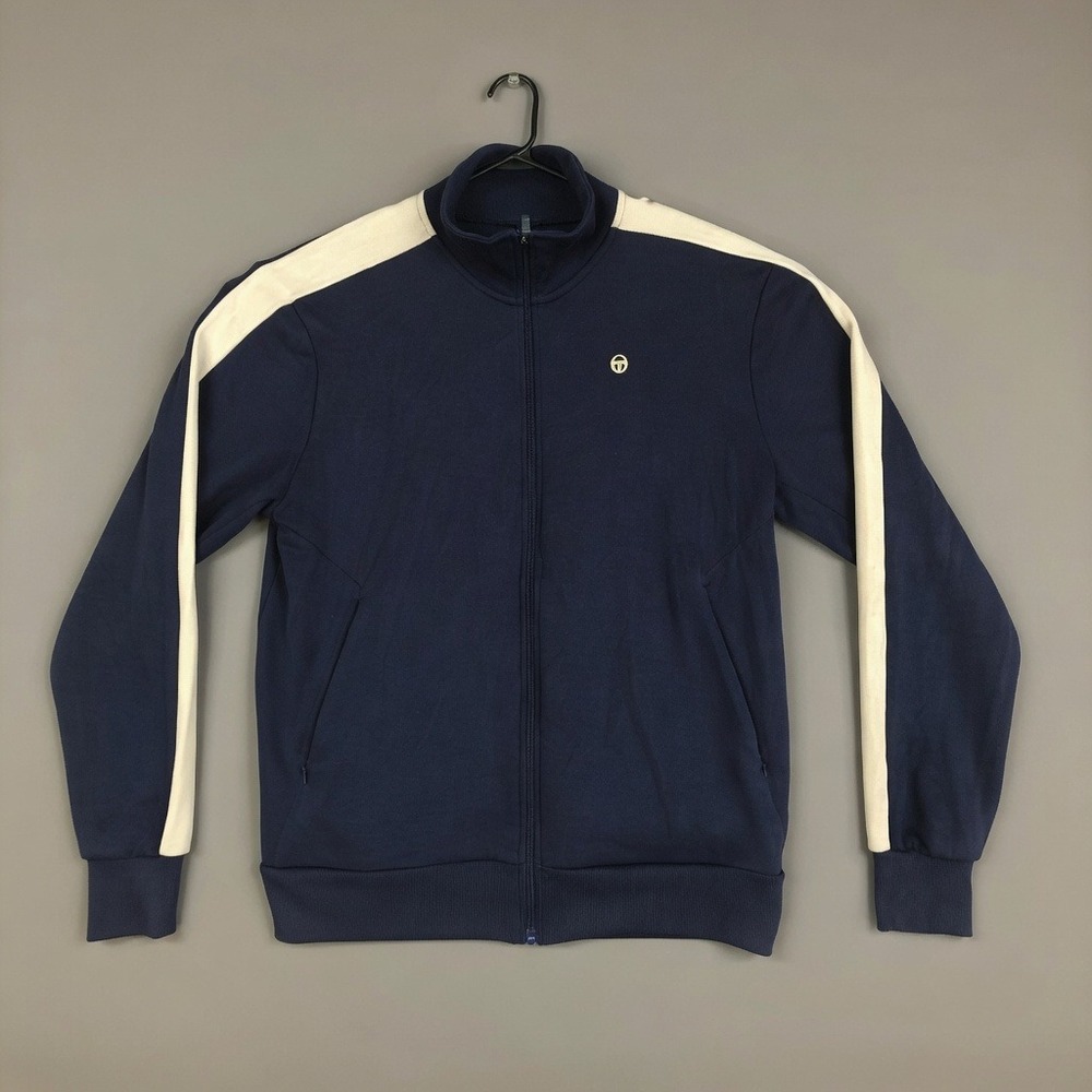 Sergio Tacchini Mens XXL Navy Blue Full Zip Sweatshirt French Terry Sportswear